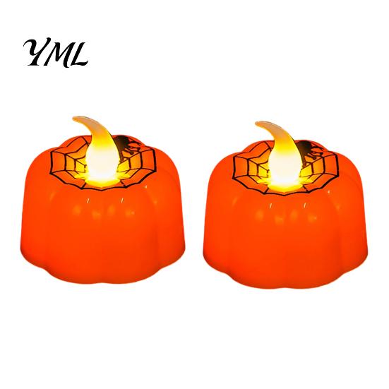 Battery Operated Pumpkin Lamps 2Pcs Halloween Flameless Candles, LED Candle, Decorative Candles Candy Bag Fillers for Light, 3D Tealight Thanksgiving