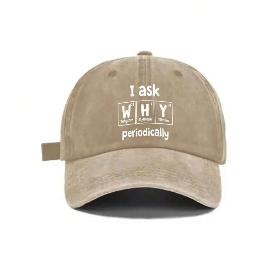 Washed Gray Baseball Cap With Science I Ask WHY Periodically Print Casual Adjustable Dad Hat For Adults