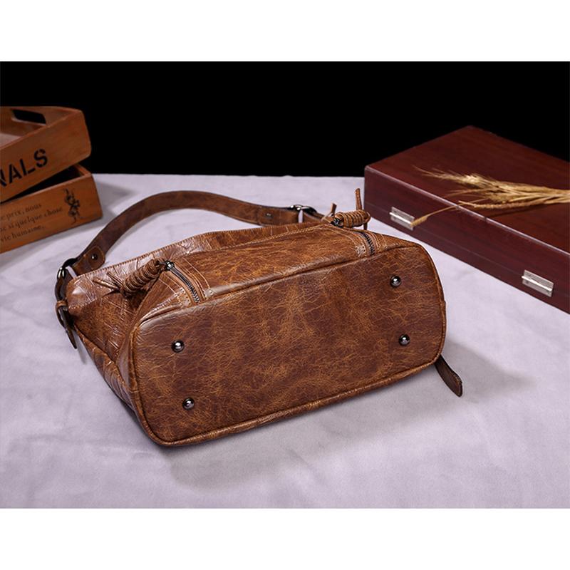 Ladies Casual Fashion Retro Tote Bag Soft Leather One-shoulder Messenger Underarm Bucket Large-capacity Bag