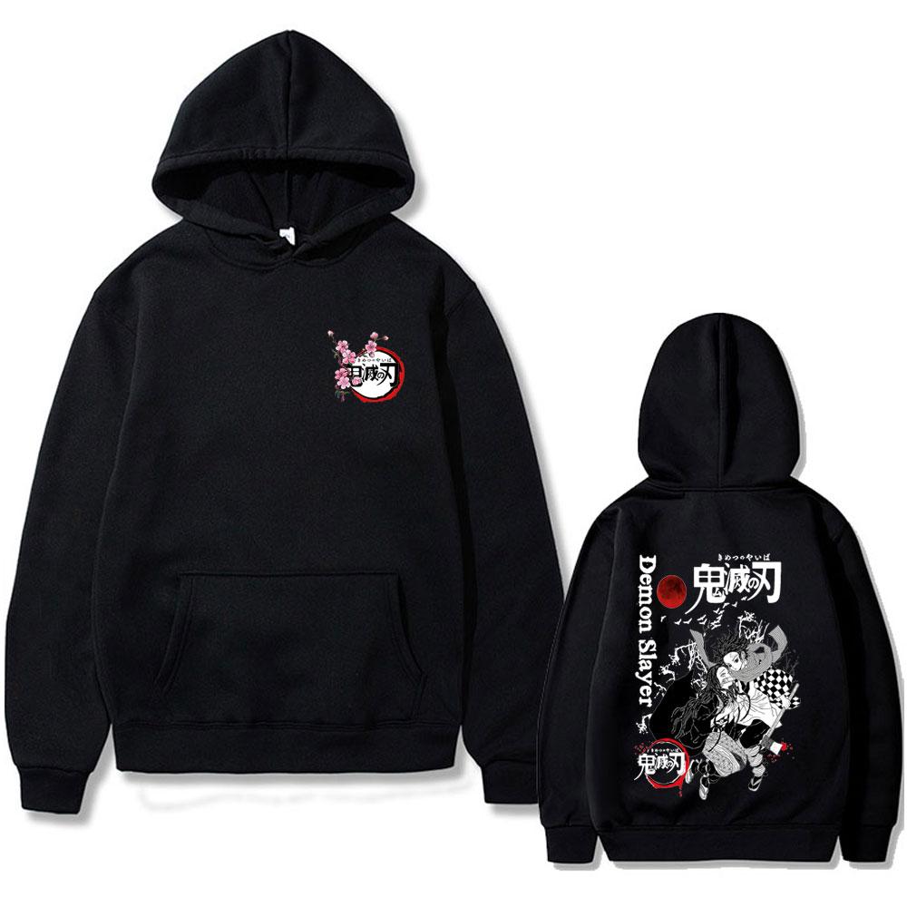 Anime Demon Slayer Cherry Blossom Graphic Hoodie Kamado Nezuko Kamado Tanjirou Pullover Men Women Casual Fleece Hoodies