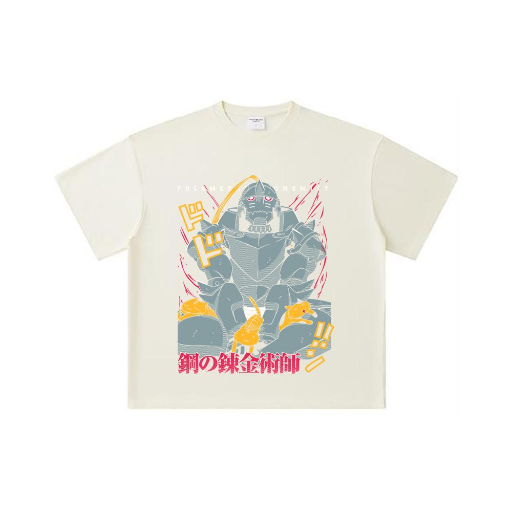 

Хлопковая футболка унисекс плотностью 260 г/м², двойная пряжа, 32 нити, 100% хлопок, с принтом Альфонса Элрика (Fullmetal Alchemist V4), тяжелый хлопок S абрикосовый