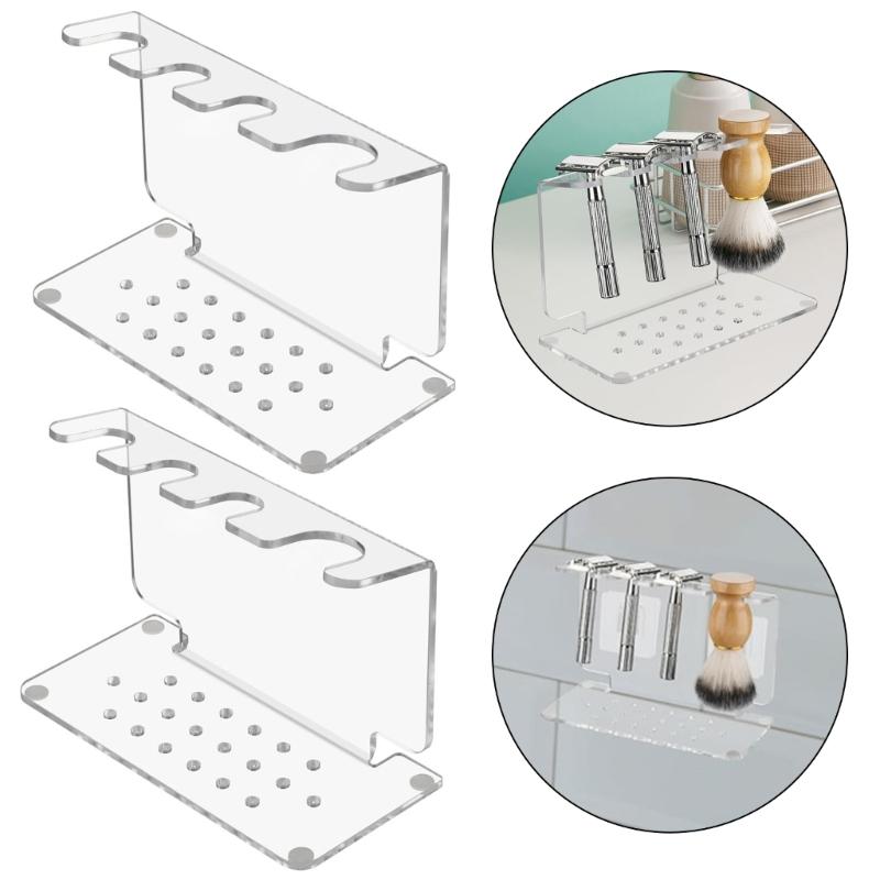 2Pcs Clear Shaving Planner Modern Acrylic Cutlery Stand Durable Countertop Bathroom Shelf for Grooming Tools