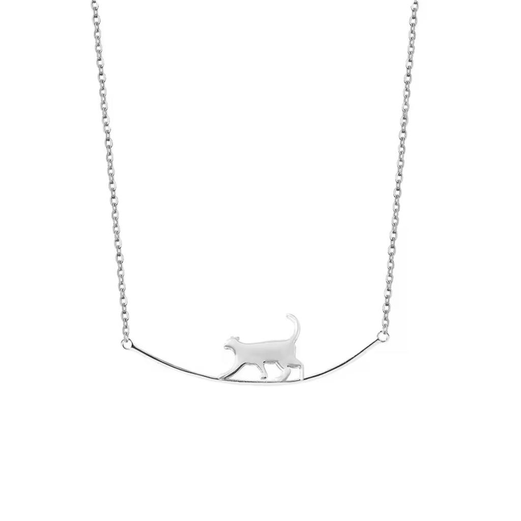 Cute Animal Walking Cat Pendant Necklace for Women Girls Stainless Steel Jewelry Gift