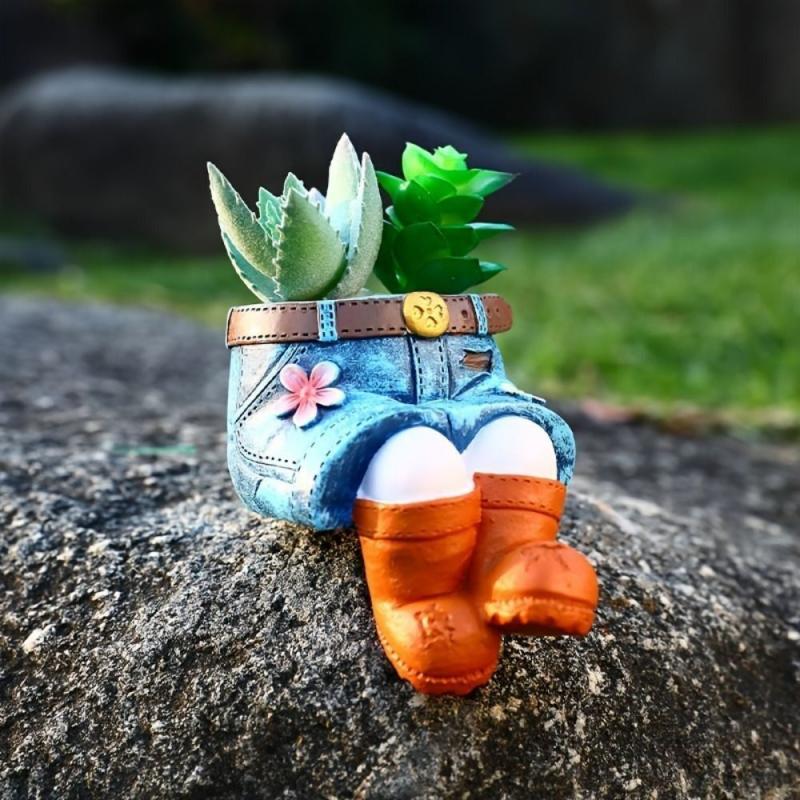 Denim Pants Flower Pot Resin Planter Pot Plant Containers Plant Holder Decor Home Ornament