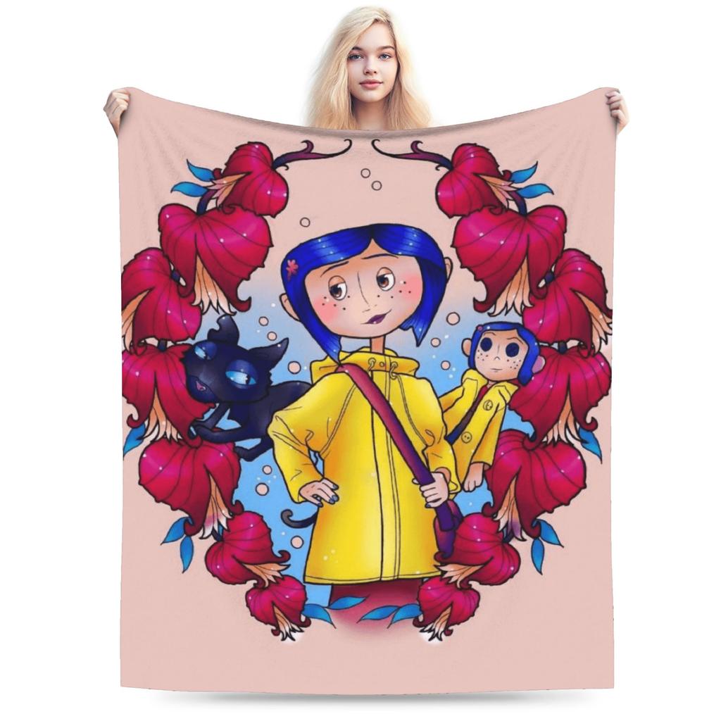 Cozy Blanket Travel Car Horror Cartoon C-Coraline Bedding Throws Novelty  Bedspread For Living Room