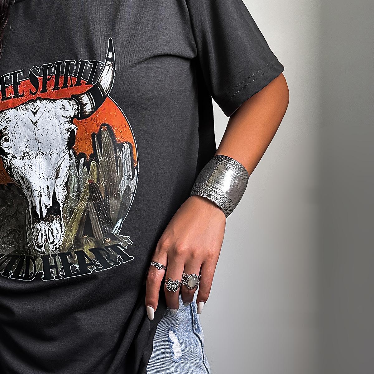 

Европейский многослойный браслет-манжета с гравировкой в виде водяной ряби и колосьев пшеницы, женский, хип-хоп, барабанная пружина, ювелирное украшение