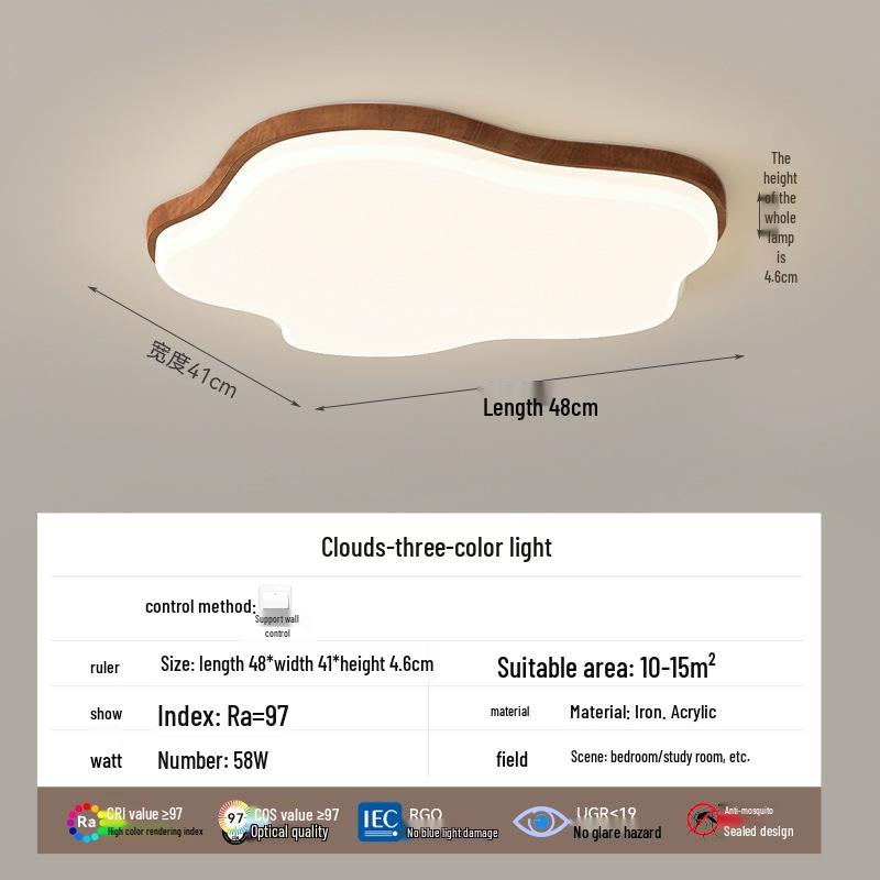 Walnut Wood Grain Ceiling Light: Full Spectrum Eye Protection Chandelier for Living Room, Bedroom, and Dining Room