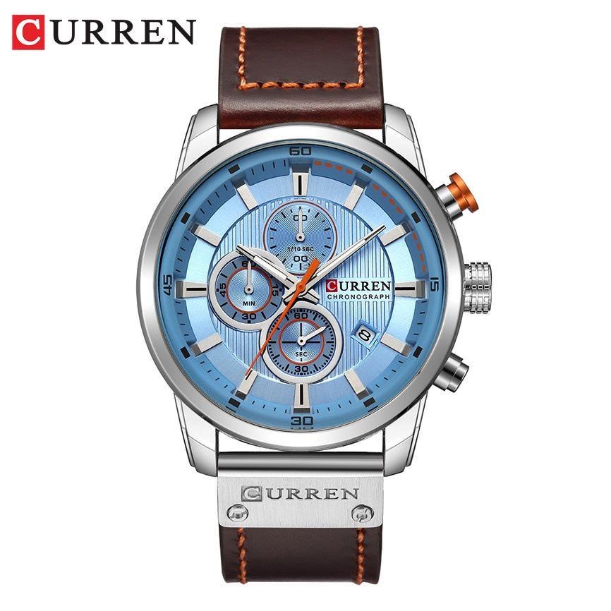 

CURREN Men Leather Sports Watches Men s Army Military Quartz Wristwatch Chronograph Male Clock Relogio Masculino срібний/синій