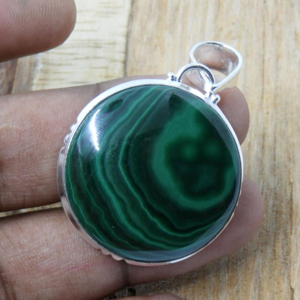 Malachite Natural Gemstone 925 Sterling Silver Necklace Pendant For Women