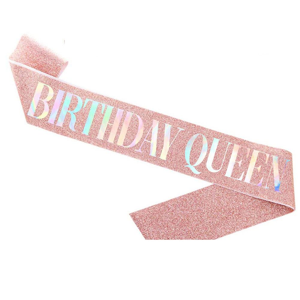 

Блестящий ремень для этикета на день рождения с кожаным блестящим бронзовым плечевым ремнем с надписью для королевы, украшения для дня рождения, принадлежности для дня рождения, королева Rose gold Colorful BQ