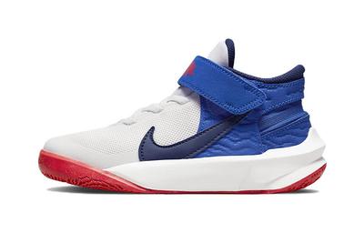 Chaussures de Basketball pour Enfants Team Hustle D 10 Flyease Mi-haut Gris Bleu Enfants Âgés de 3 à 7 Ans DD7302-103