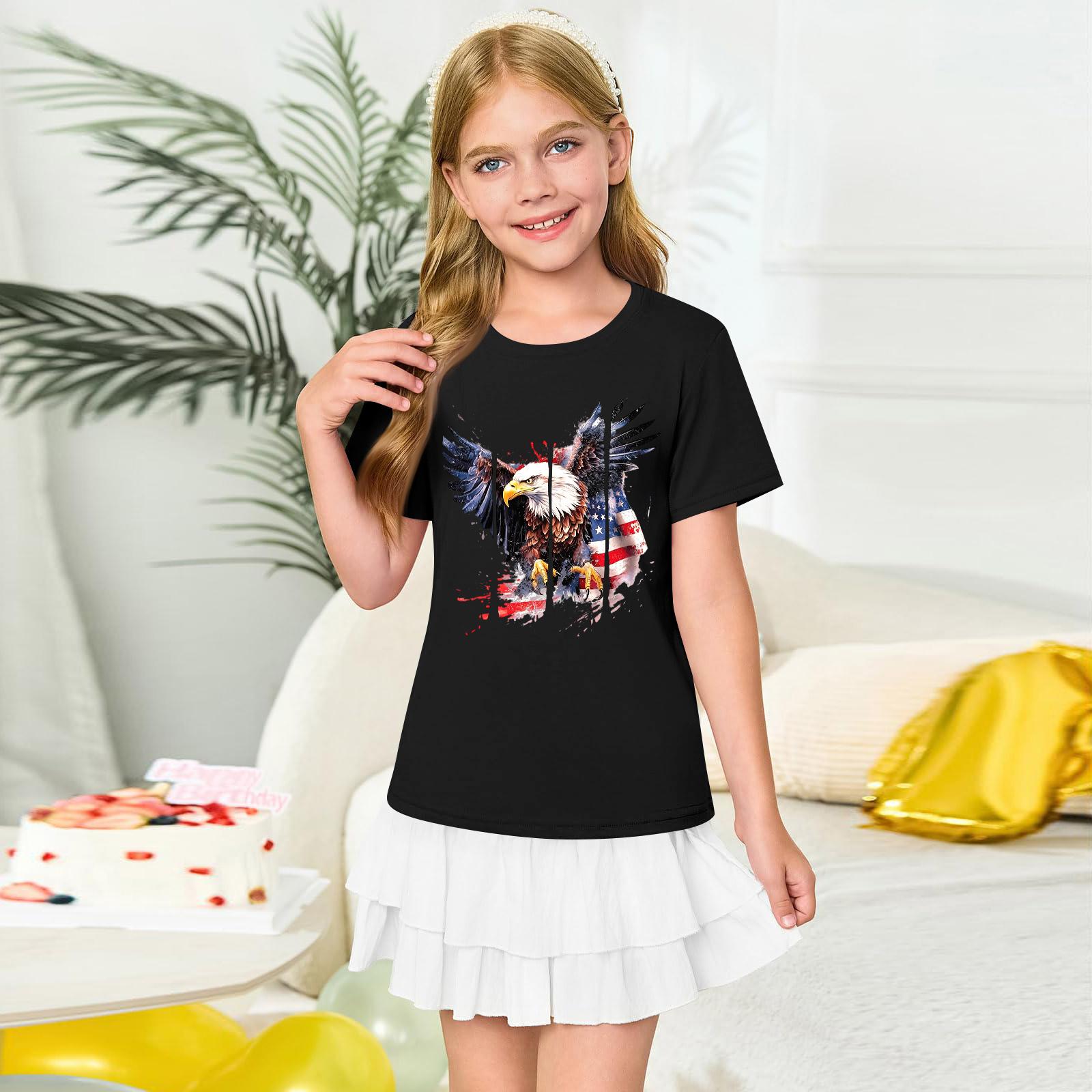 

Girls Round Neck Short Sleeve Printed Casual Short Sleeve 100 чорний