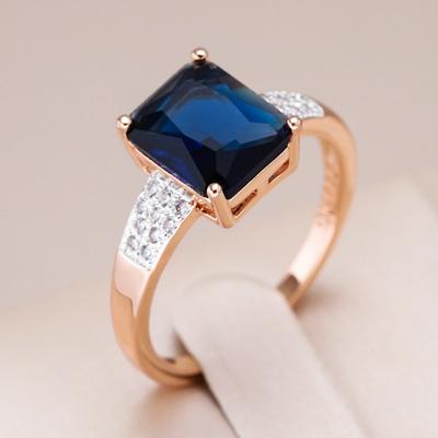 Unusual Shiny Square Blue Natural Zircon Rings For Women  Rose Gold Mixed  Luxury Wedding Party Daily Jewelry