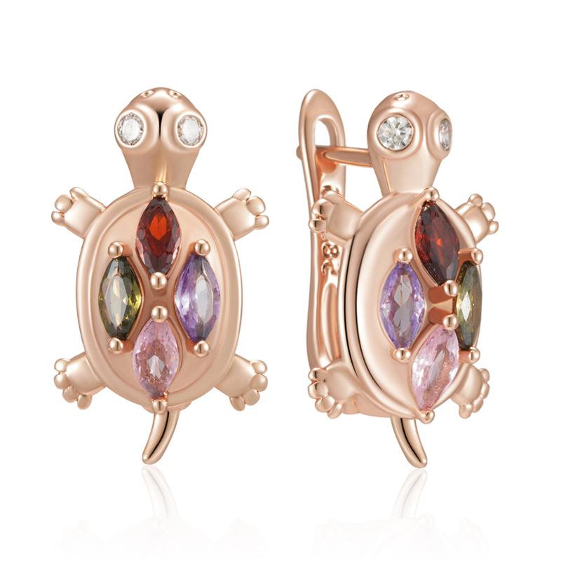 Colorful Natural Zircon Sea Turtle Earrings For Women Fashion Rose Gold Color Daily Accessorie Animal Jewelry