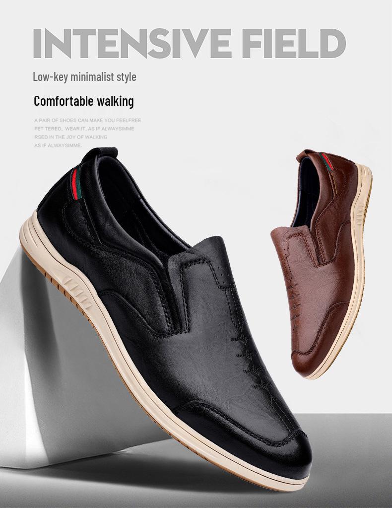 Men's Handmade Slip-on Leather Shoes: Comfortable, Non-slip, Breathable, Soft Sole, Casual Large Size.