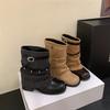 Retro style woven belt belt buckle stack boots women's new thick heel short boots locomotive boots western cowboy boots