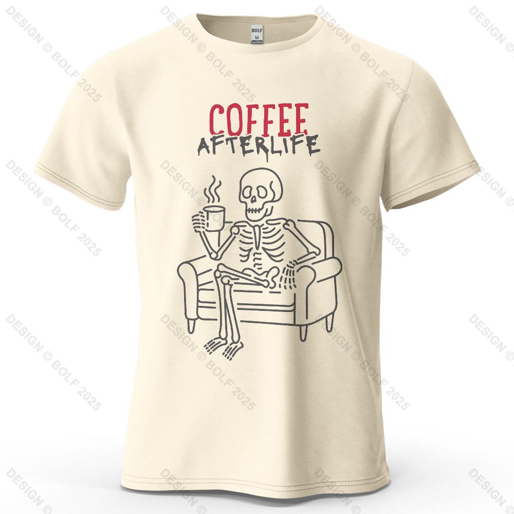 

Coffee Afterlife Humorous Printed Men s T-Shirt 100% Cotton Oversized Relaxed Graphic Tees for Women Tops Tees Casual Streetwear 4XL