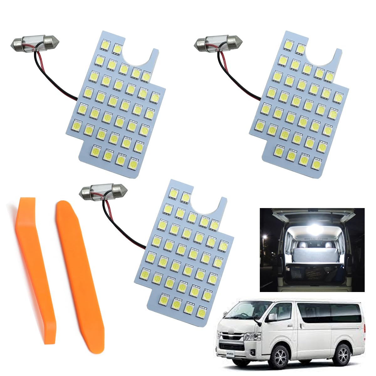 

OTORAM Compatible Toyota Hiace 200 Series / Regius Ace LED Room Lamp, 3-piece Set,