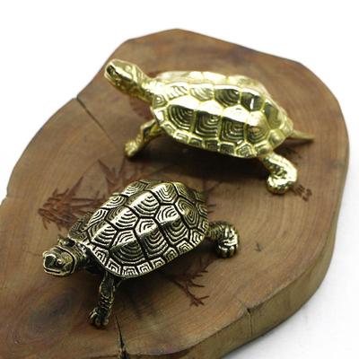 Feng Shui bronz teknős dísztárgyak: Retro tömör réz Hosszúéletű teknős teás figura és fedőtartó.
