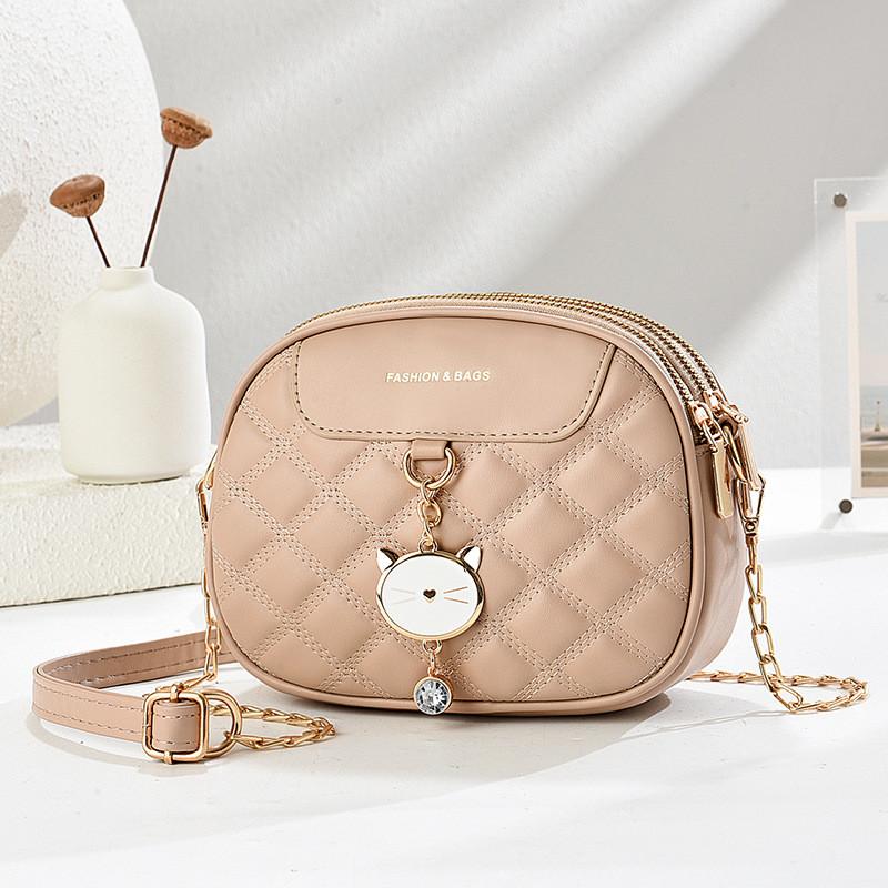 IELGY Ladies Messenger Bag Diamond Chain All-Match One-Shoulder Small Round Bag