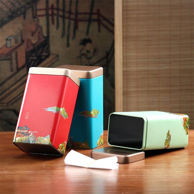 Tin Plate Storage Box Sealed Tea Caddy Small Square Coffee Jar Tea Leaves Container Cans Small Tinplate Spices Storage Boxes