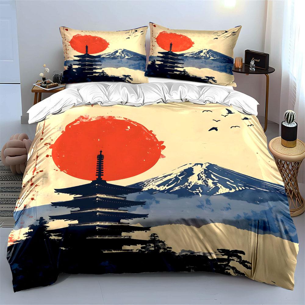 Japanese Landscape Art Set Decoration Exquisite three-piece bedding set gift for kids and adults