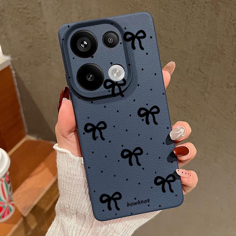 Fashion Bowknot Print TPU Leather Texture Slim Matte Case For Xiaomi 13T Pro Poco X6 Redmi Note 14 13 12 Pro 11 Shockproof Soft Protection Phone Cover
