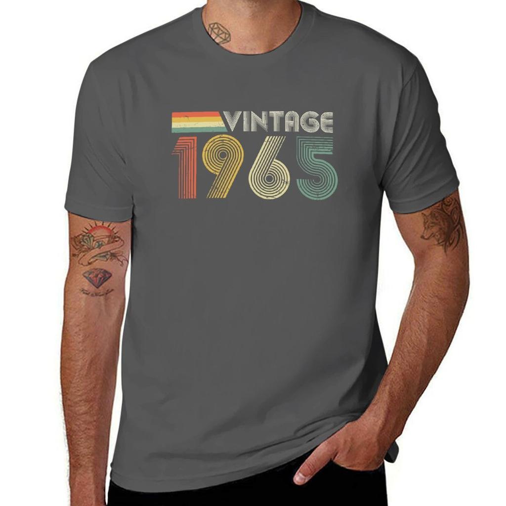 Vintage 1965 60th Birthday Gift Tshirt Basic Crew Neck Short Sleeve Top Tshirt