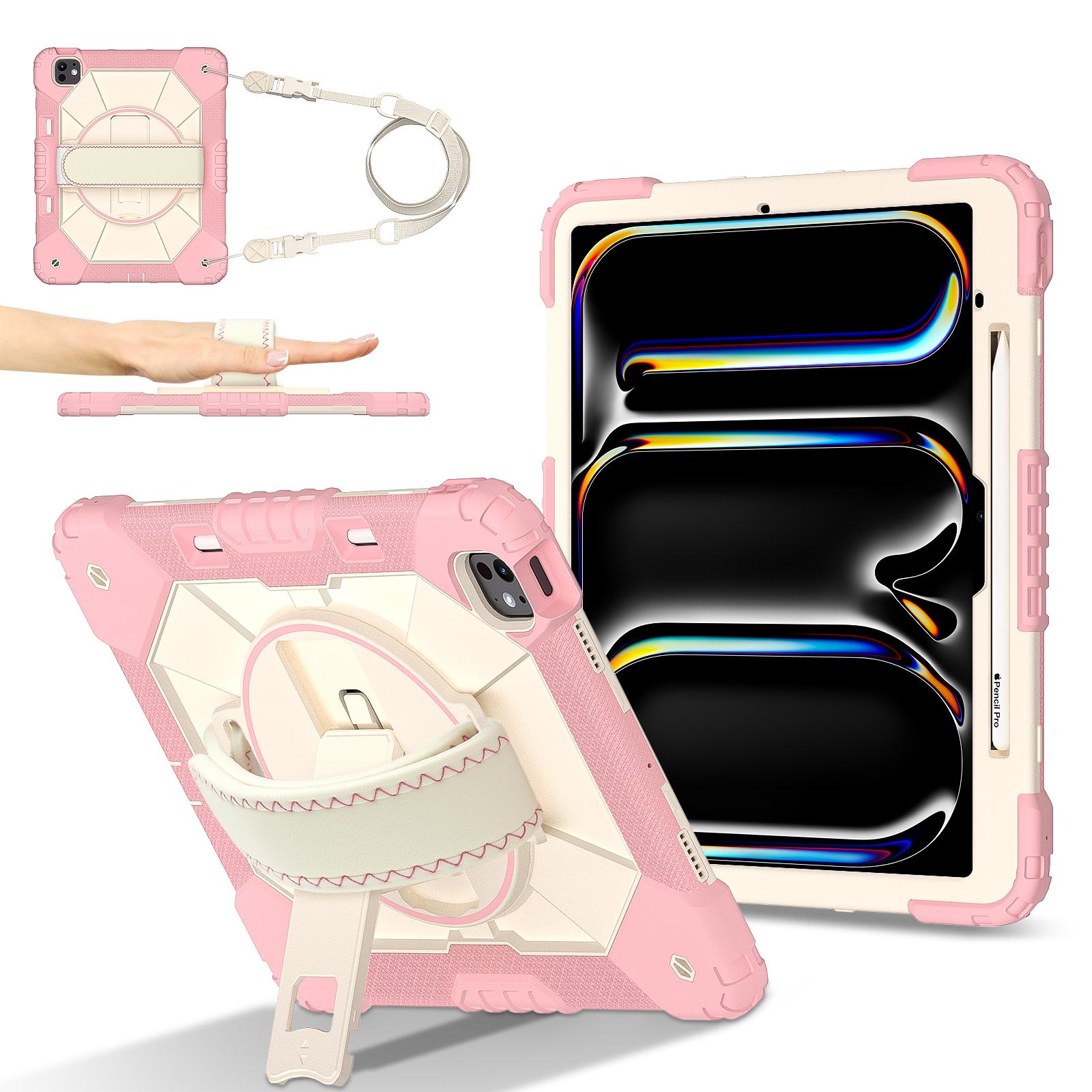 

Kickstand Case For iPad Air 13 2026 M4 2025 M3 2024 M2 Pro 13 2025 M5 2024 M4 Rotating Hybrid Armor Cover With Shoulder Strap iPad Pro 13 2025 M5 розового золота