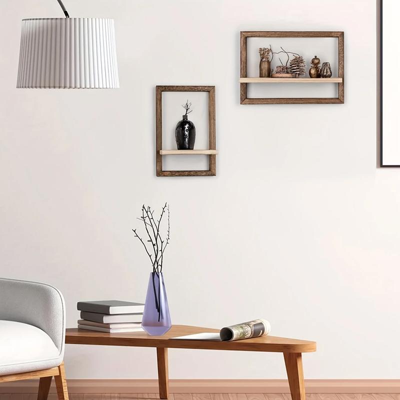 2Pcs Wooden Wall Shelf Set Simple Modern Wooden Wall Mounted Shelf Living Room Decoration Wall Mounted Shelf Installation Free