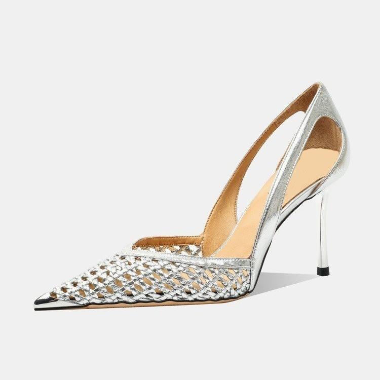 Fashion Hollow Woven Slim Heel Sandals