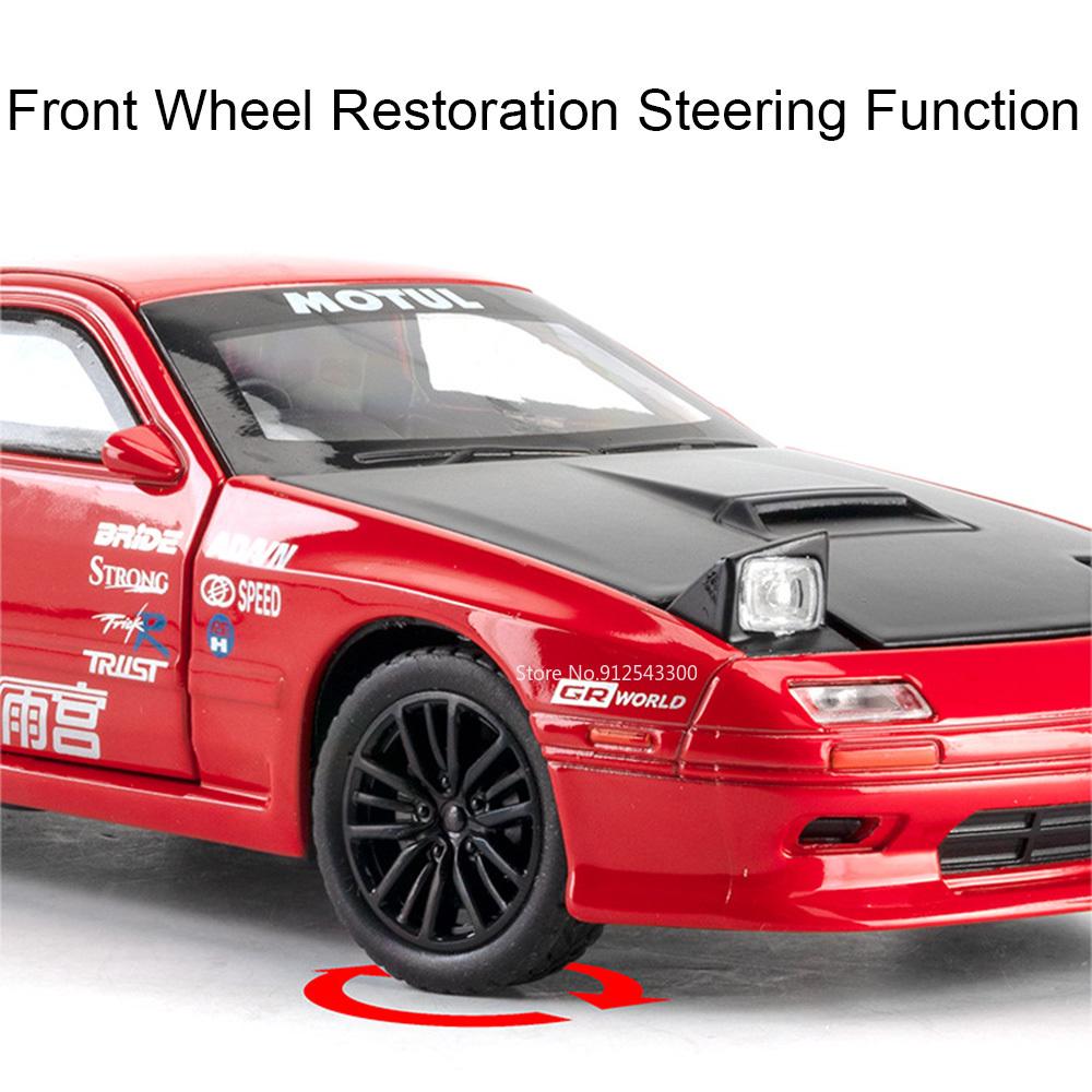 1:32 RX-7 MX-5 Toy Car Model Alloy Body Sound Light Pull Back Shock Absorption Simulation Models Decorations Gifts for Child