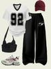 Ensemble T-shirt Maillot de Football Y2K et Pantalon de Sport Droit