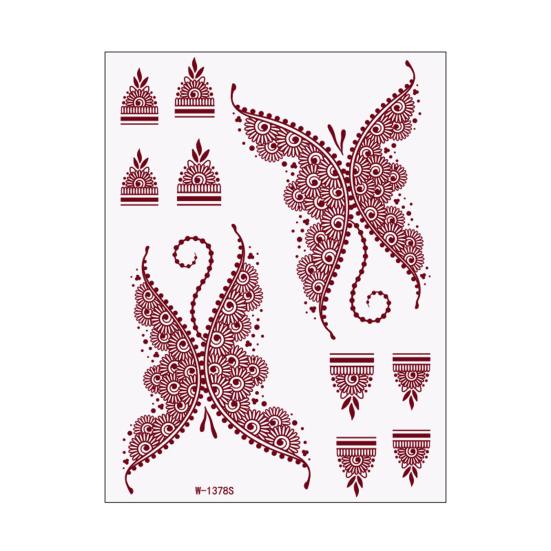 Nostalgie Red Henna Tattoo Kit, Waterproof Tattoos Stickers, Temporary Stickers for Women Wedding Party Festival Decorations