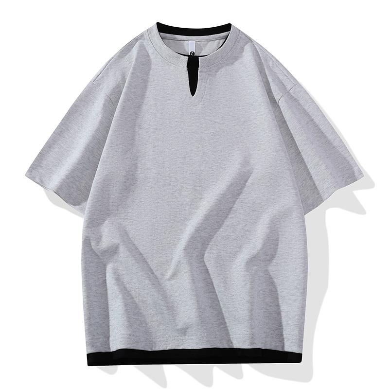 

V-neck Loose Thin Sports Short-sleeved T-shirt Men s Half-sleeved Color-blocked T-shirt 4XL сірий колір
