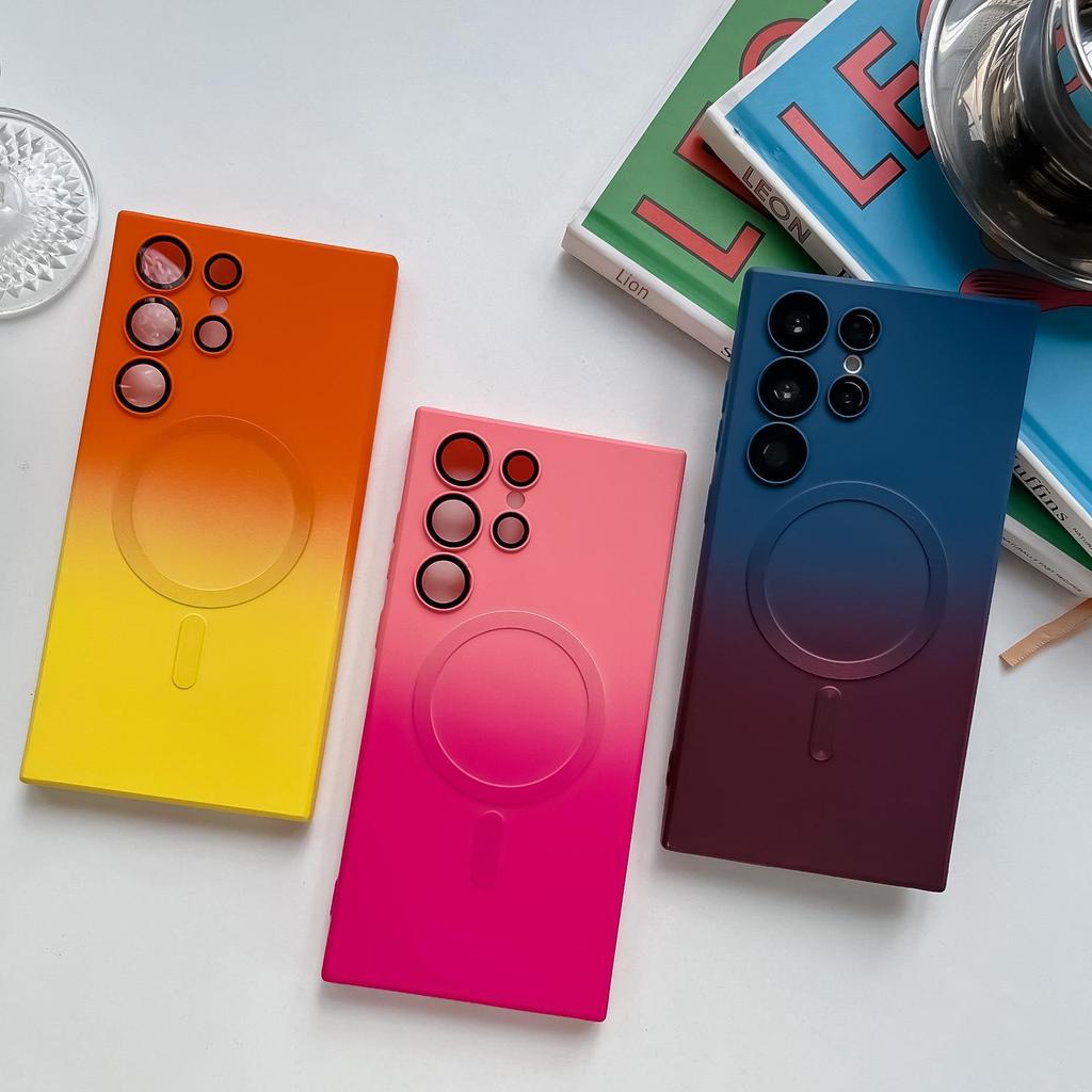 "Dual-Color Liquid Gradient Magnetic Case for Samsung S23 Ultra/S22/S23 Plus - Silicone Soft Full Cover"