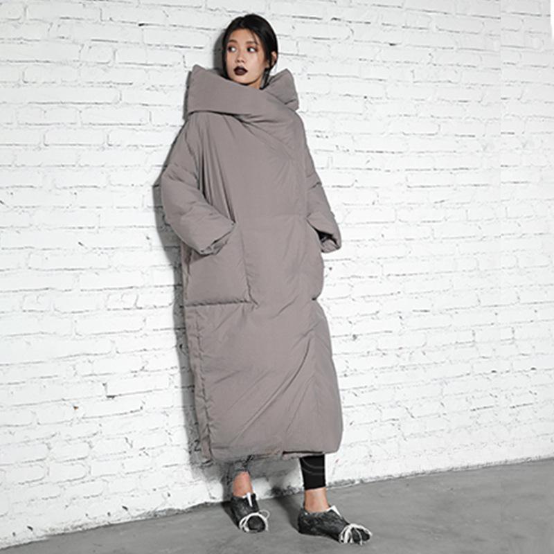 New Duck Down Warm Loose Hooded Lengthened and Thickened Down Jacket