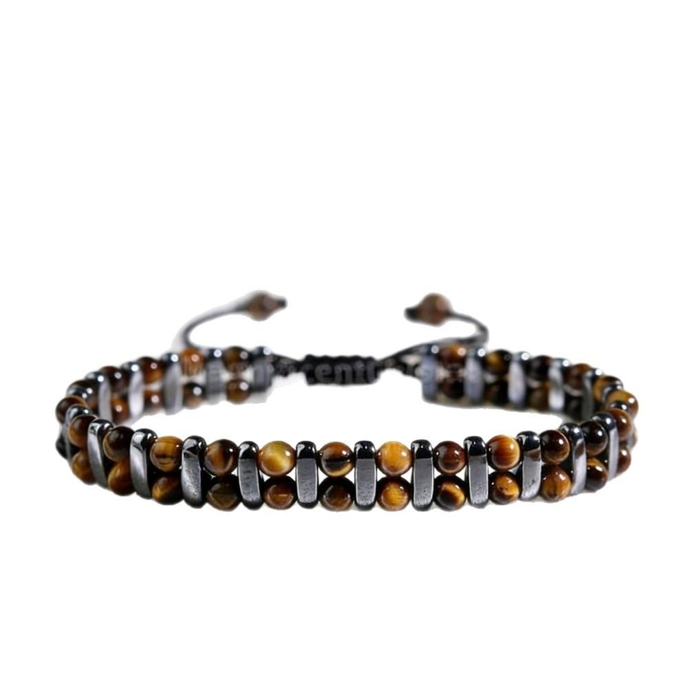 Adjustable Tiger Eye Stone Bracelet Retro Double Row Woven Bracelet  Jewelry чёрный
