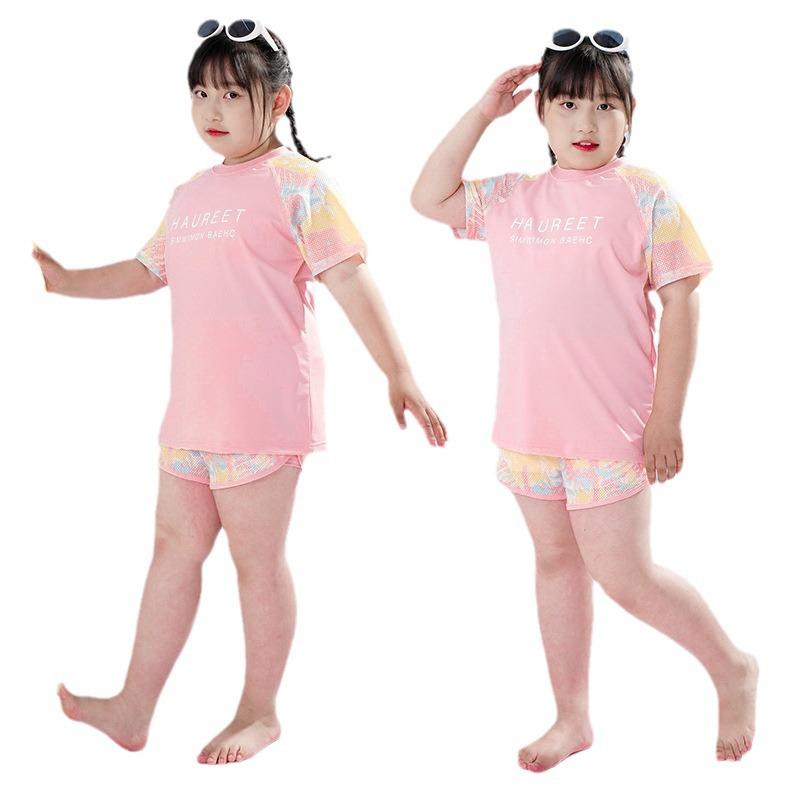 Split Style Pink Sun Protection Swimsuit for Girls - High School and Big Kids