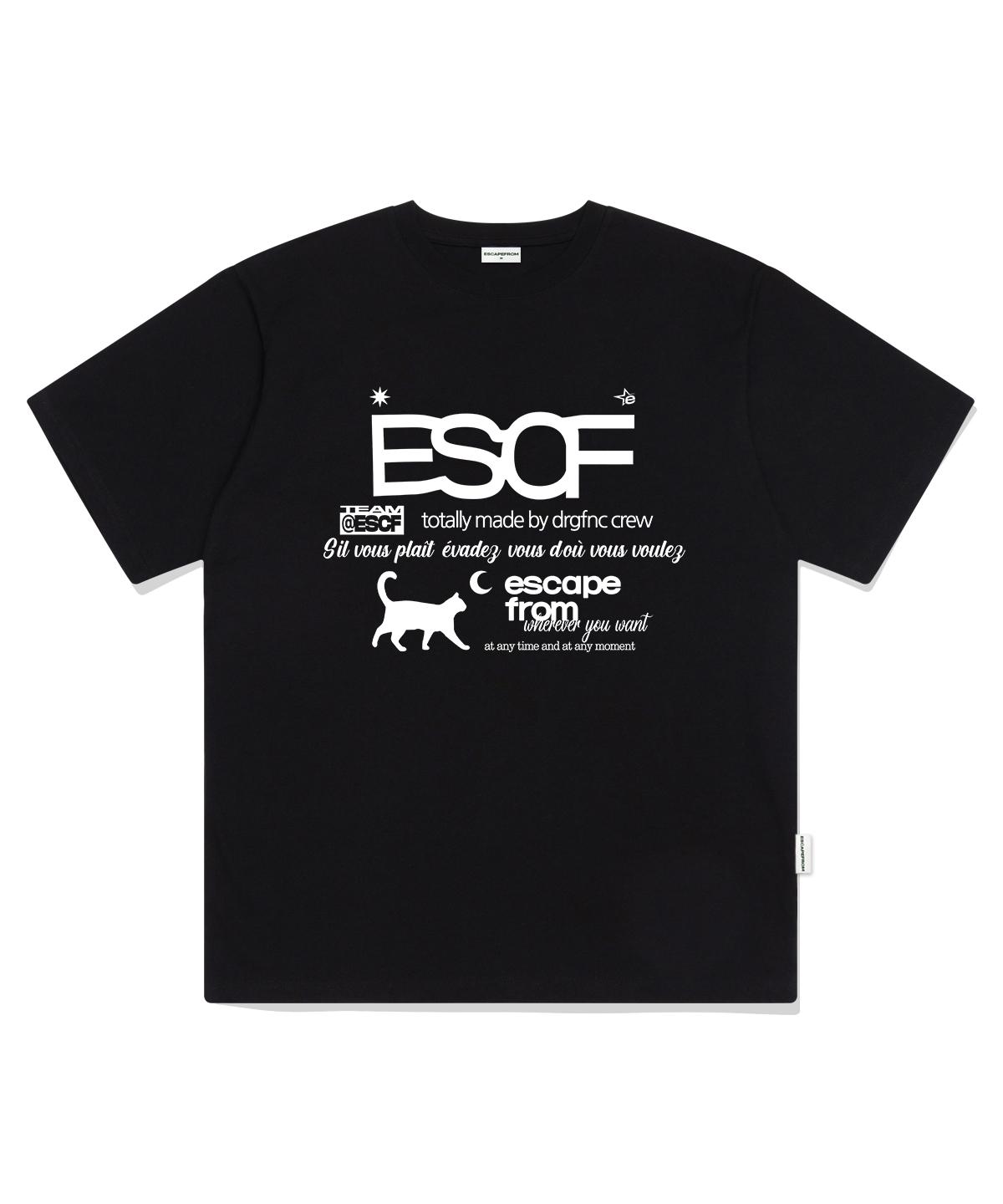 Escape From White Kitty Crew Collection Print Oversized Short Sleeve T-Shirt Black S