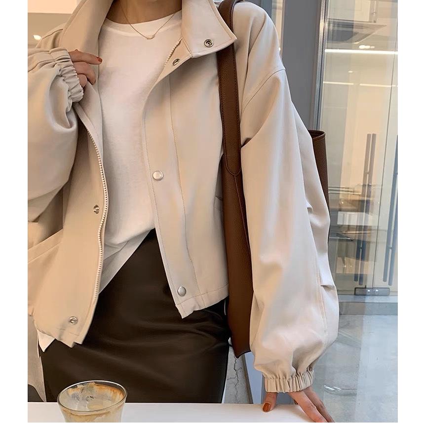 Women's Casual Stand Collar Jacket - Lightweight Solid Color for Spring/Autumn