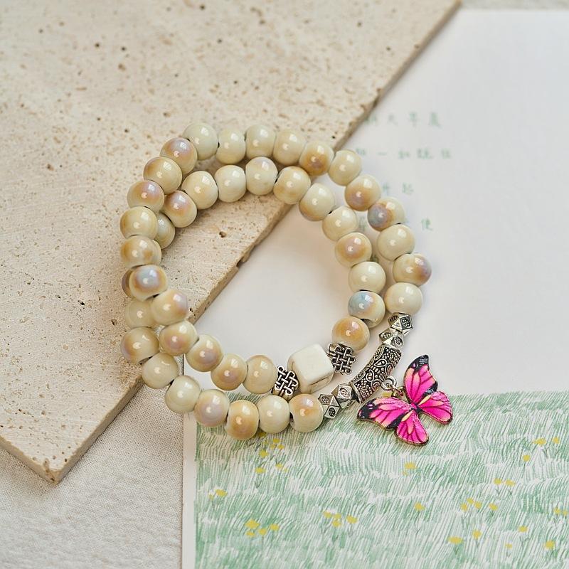 Jingdezhen Ceramic Bracelet New Chinese Style Student Antique Double Circle Beaded Bracelet Jewelry Hand-woven