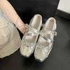 Retro bow ballet Mary Jane shoes women's summer 2025 new versatile light mouth flat shoes silver single shoes
