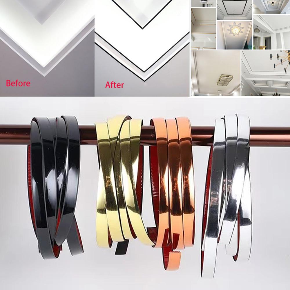 5M Gold Tape Mirror Wall Sticker PVC Tile Gap Tape For Ceiling Background Wall Decor Line Decal Furniture Edge Banding Strip