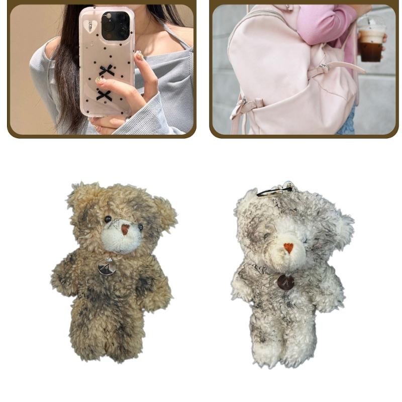 Fashionable Dirty Bear Keyring Ornament Plush Animal Keychain Backpack Pendant Stylish Bag Accessory for Women Girls