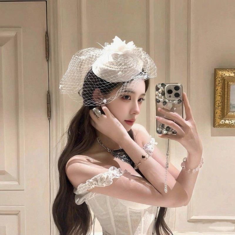 Hepburn-style Noble Lady Netted Pearl Small Hat, Daughter with Delicate Temperament Hairpin, Cheongsam Dress, Hat