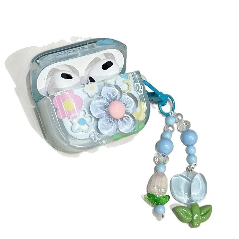 Applicable AirPods 1 Protective Cover Ins Three-dimensional Flower with Pendant Airpodspro1 Earphone Cover Third Generation Soft Case