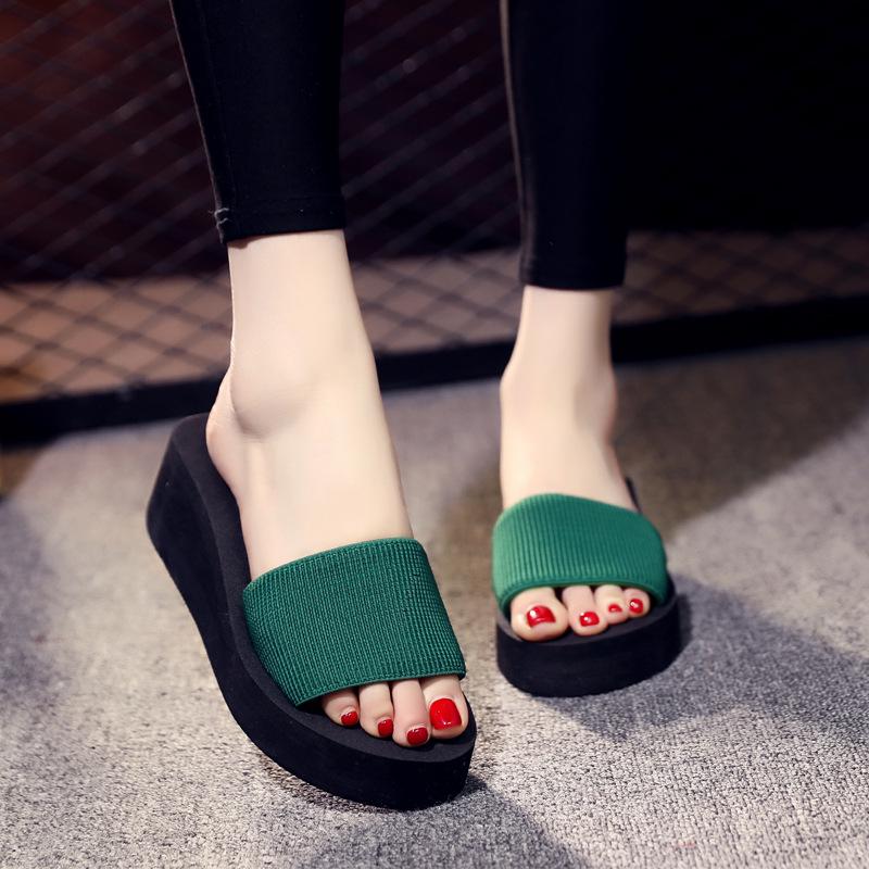 Women's Summer Rainbow Wedge Flip Flops - Thick Foam Sole Toe Post Beach Slippers