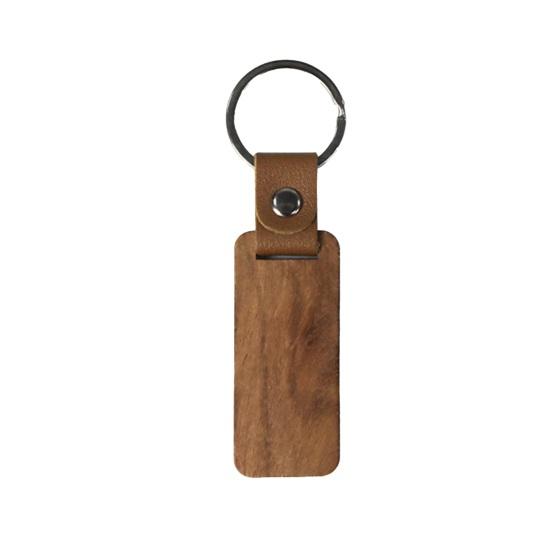 Keychain Pendant Polished Smooth Wood Key Ring with Faux Leather Wrap Lightweight Compact Design