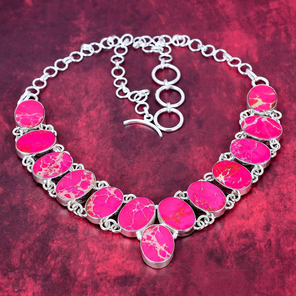 Pink Sea Sediment 925 Solid Sterling Silver Necklace with Adjustable Chain, Handmade Gemstone Jewelry Necklace For Memorial Day